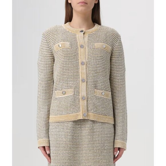 Tory Burch  Metallic Thread Striped Cardigan Ivory White Silver Size Medium - Picture 1 of 10